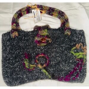 Handmade Felted‎ Wool Tote Bag Colorful Floral Applique Button Closure